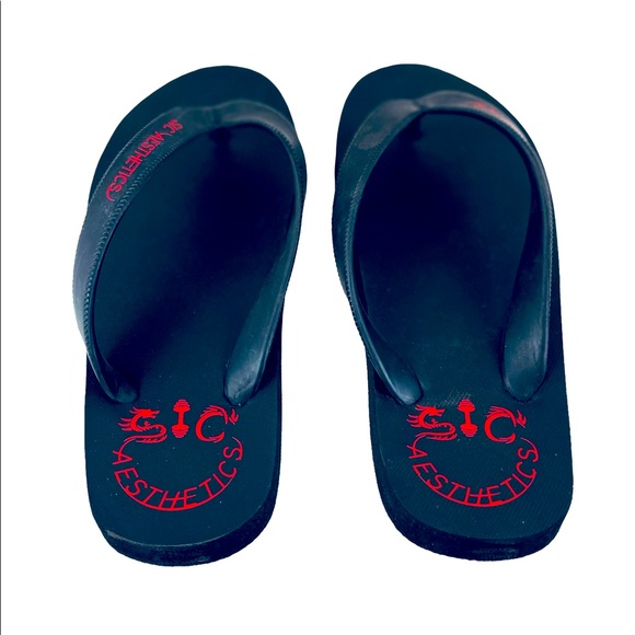 SIC AESTHETICS Flip Flops 100% Rubber Waterproof Surf&Pool 1 Pair Black/Blue - Picture 3 of 8